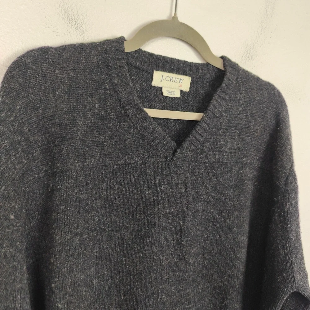 Vintage Y2K J Crew Sweater Mens XL‎ Wool V Neck Dark Gray Preppy Knit Pullover